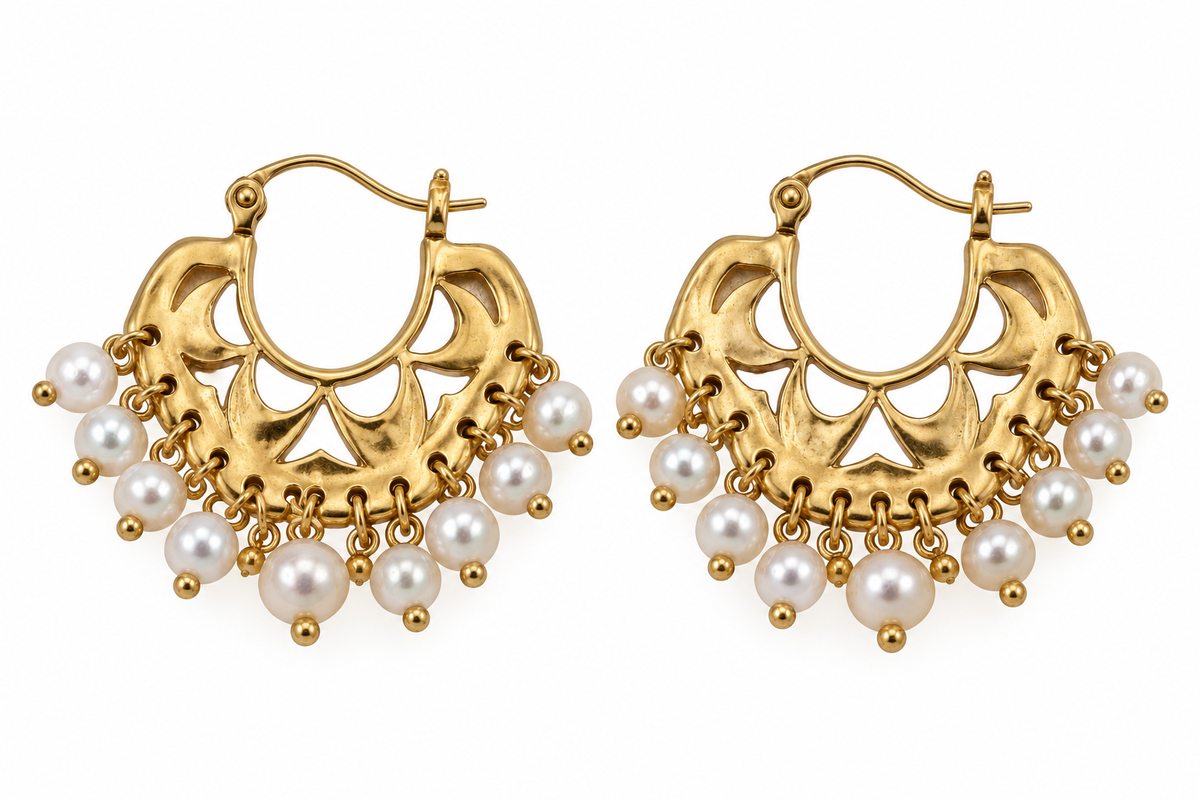 Gold Plated Hoop With Pearl Dangle Earrings