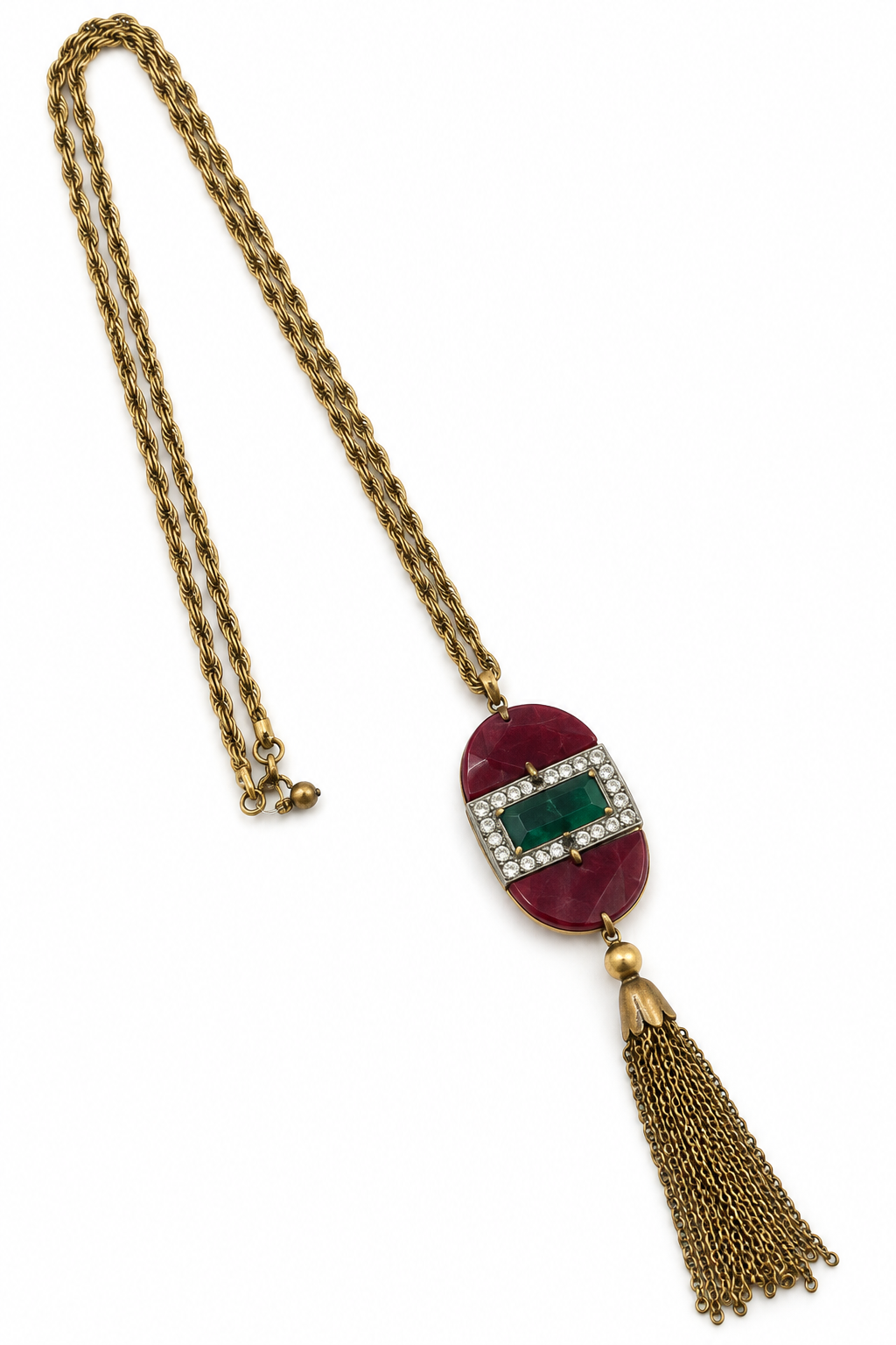 Reimagined Vintage Rhinestone & Glass Tassel Necklace