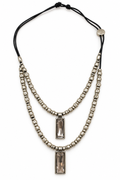 Extendable Pewter & Silver Rhinestone Cord Necklace
