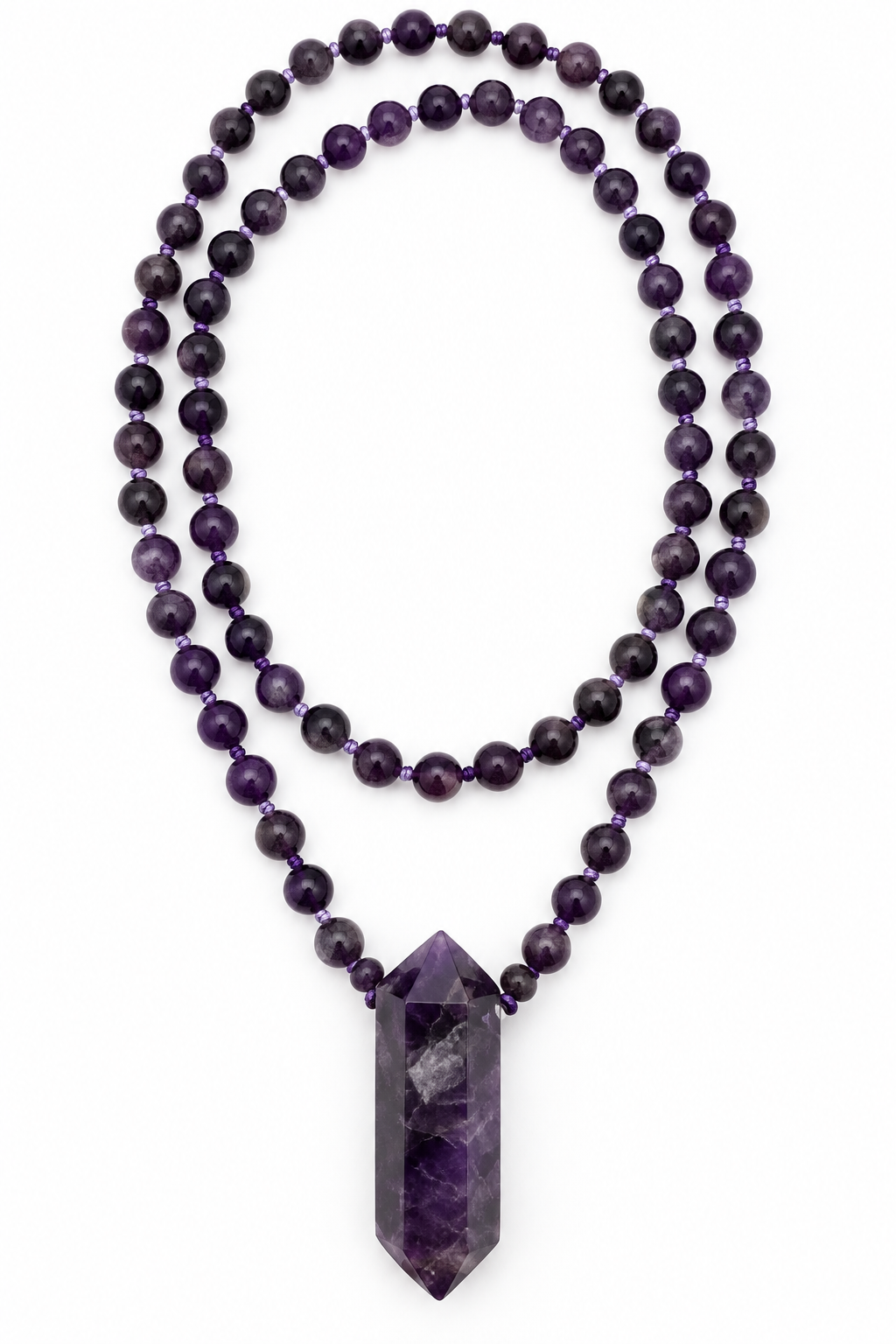 Double-Strand Amethyst Bead & Point Pendant Necklace