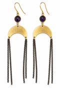 Gold-Plated Brass Amethyst Half-Moon Fringe Earrings