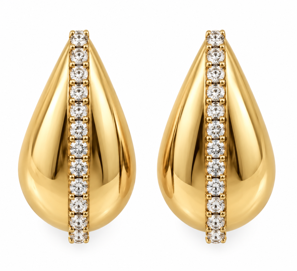 Gold-Filled Chunky Teardrop Earrings with CZ Accents