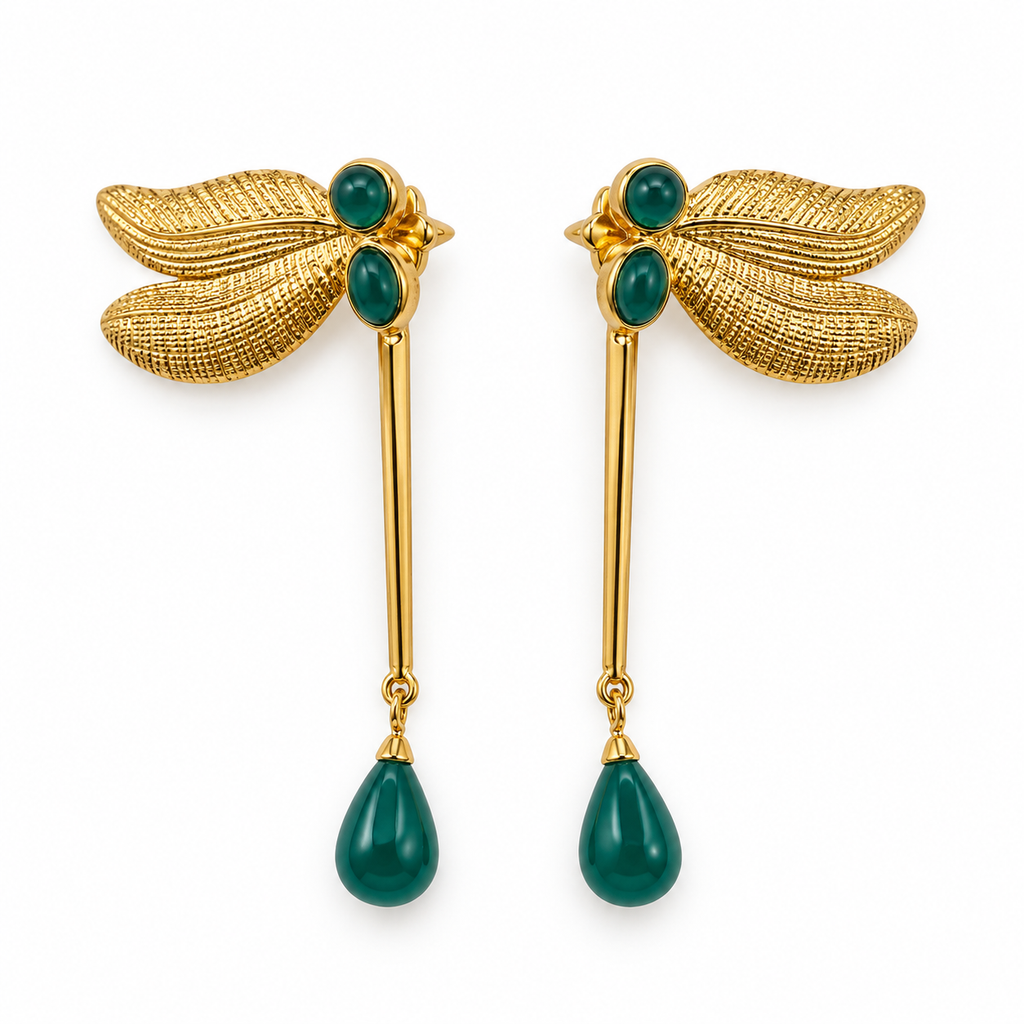 Arra by Aradhana Green Onyx Dragonfly Earrings