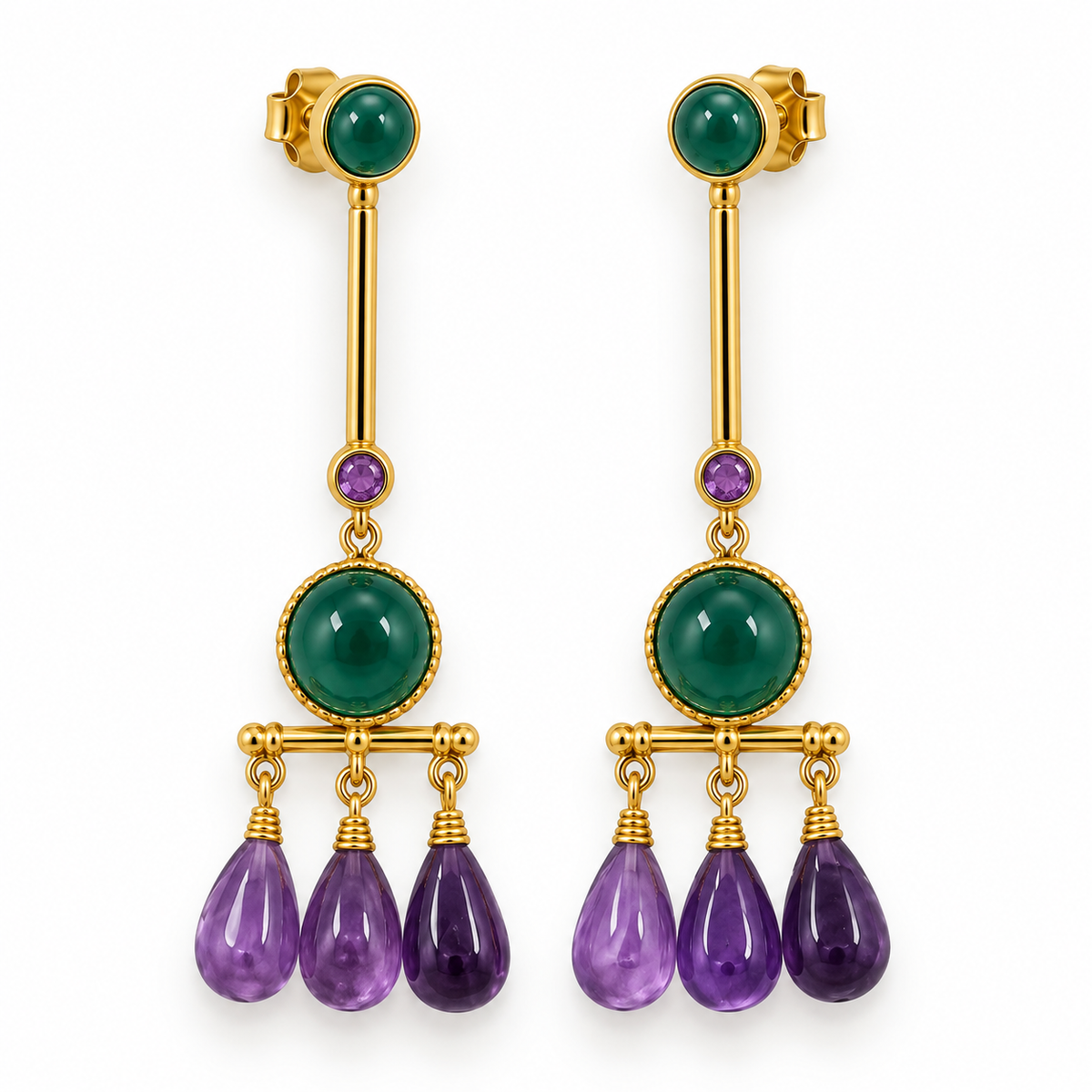 Arra by Aradhana Amethyst & Green Onyx Earrings