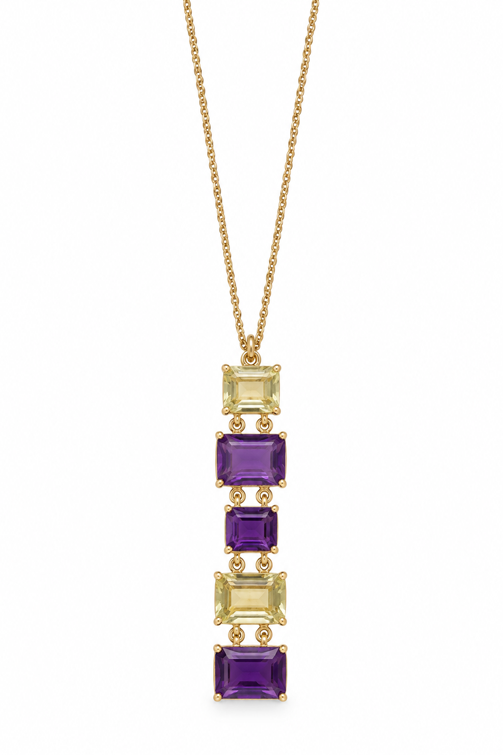 Lemon Quartz & Amethyst Gold-Tone Pendant Necklace