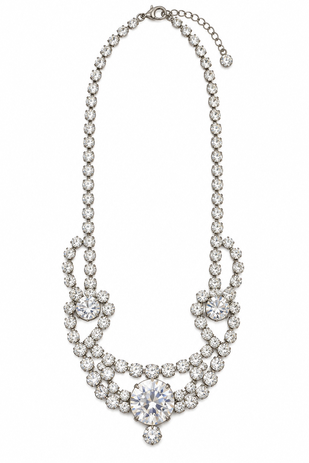 Rhinestone Swirl Hook & Eye Necklace - Vintage