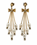 Gold-Tone & Faux Pearl Bow Earrings - Vintage