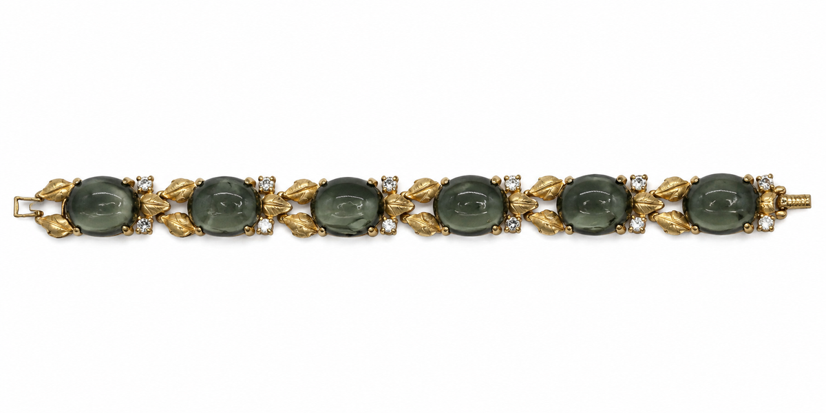 Smokey Glass & Gold-Tone Bracelet - Vintage