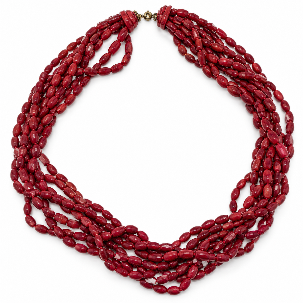 Red Multi-Strand Beaded Necklace - Vintage