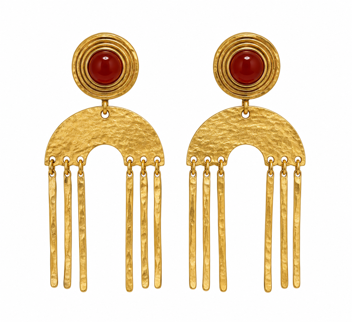 Red Chalcedony & Gold-Plated Egyptian Fringe Earrings