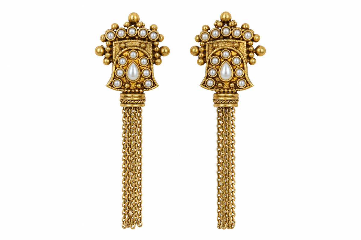 Gold-Plated Seed Pearl Tassel Drop Earrings