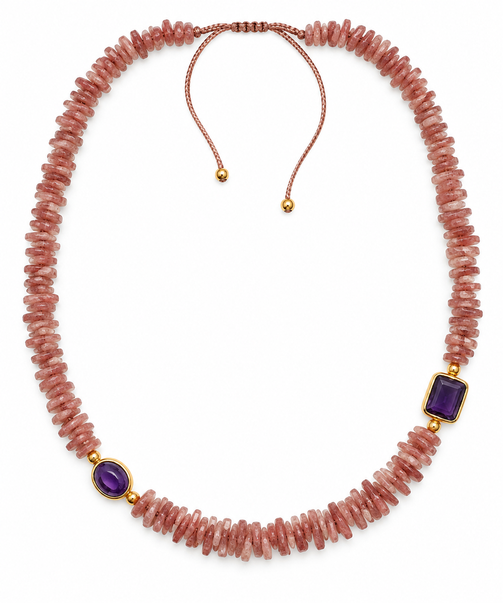 Rhodochrosite & Amethyst Silk Cord Necklace