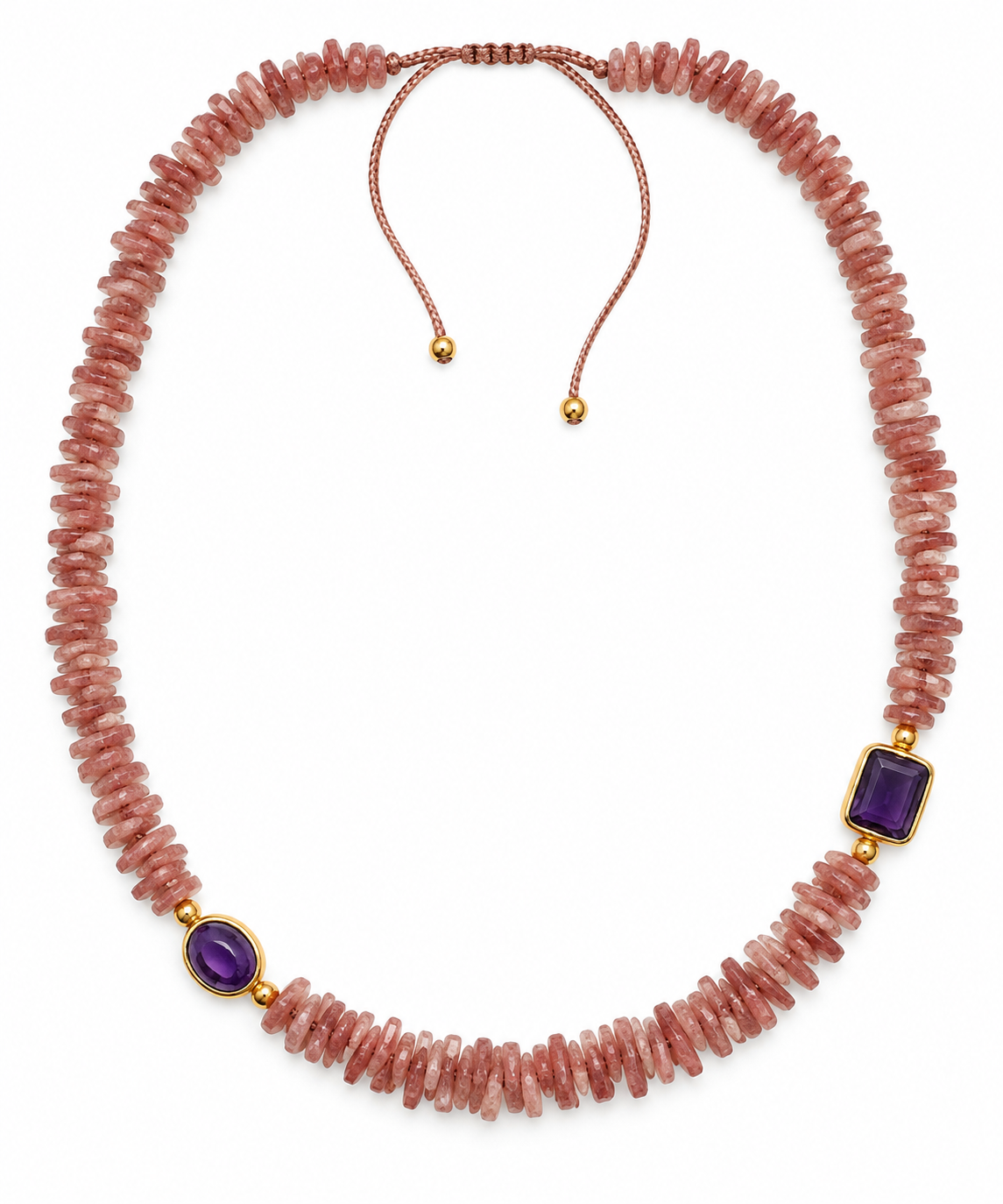 Rhodochrosite & Amethyst Silk Cord Necklace