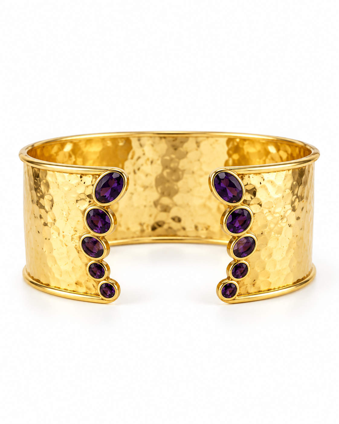 14K Gold-Plated Hammered Amethyst Cuff