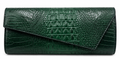Forest Green Croc-Embossed Envelope Clutch