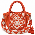 Orange & White Beaded Embroidered Tote Bag