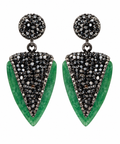 Green Stone & Black Pavé Rhinestone Drop Earrings