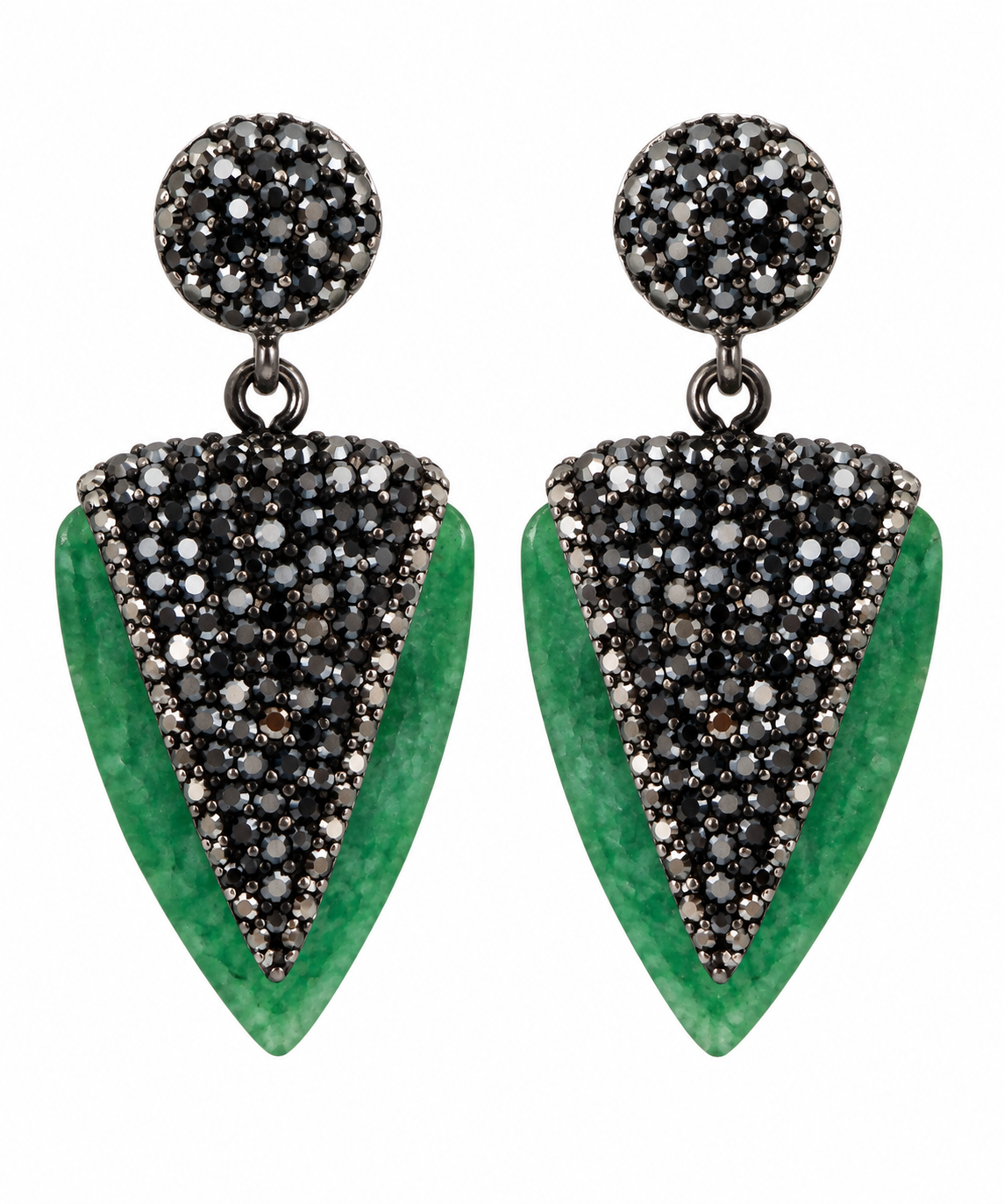 Green Stone & Black Pavé Rhinestone Drop Earrings