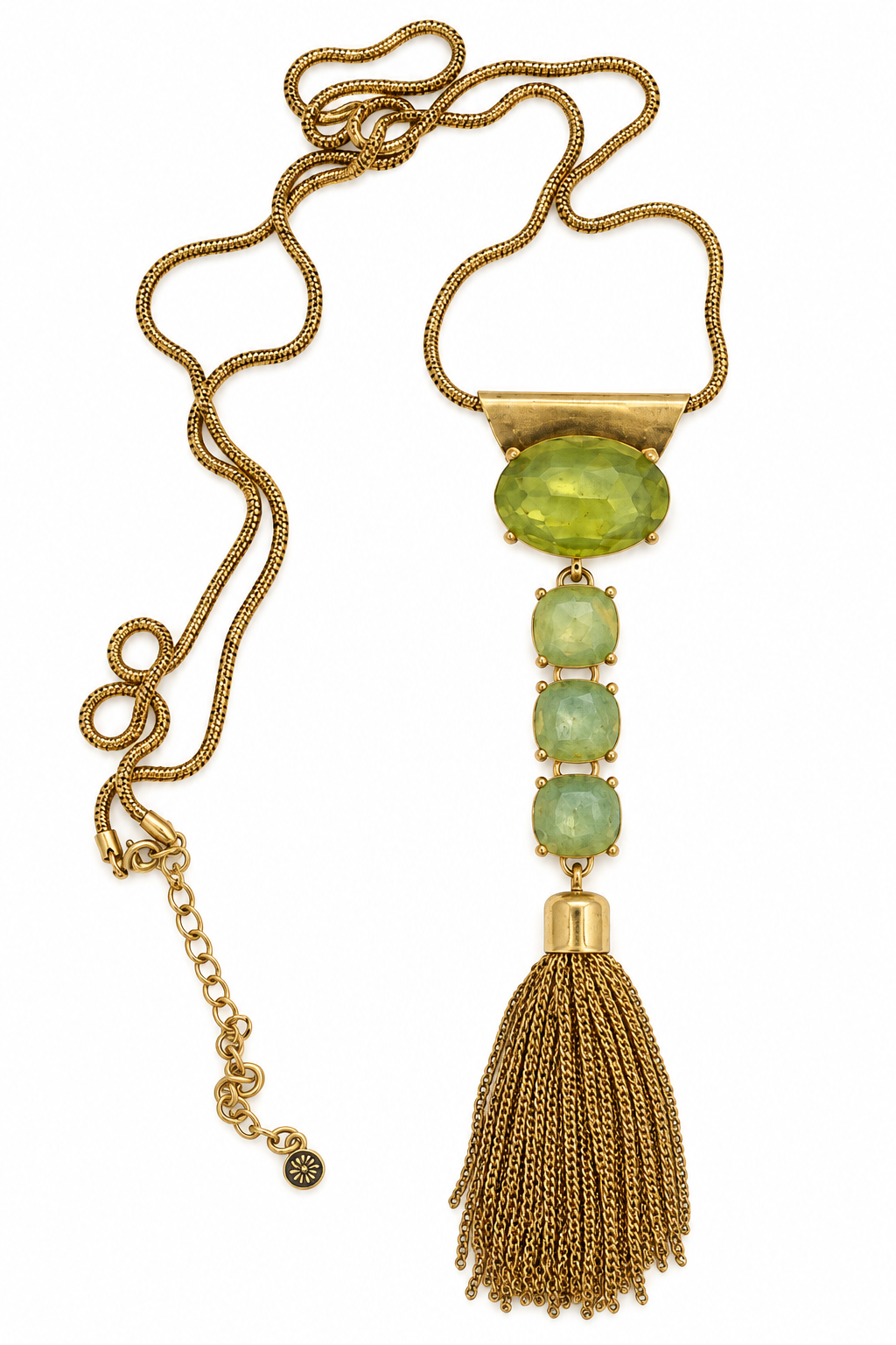 Vintage Graziano Green Crystal Tassel Necklace
