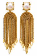 Pearl & Gold Chain Fringe Statement Earrings