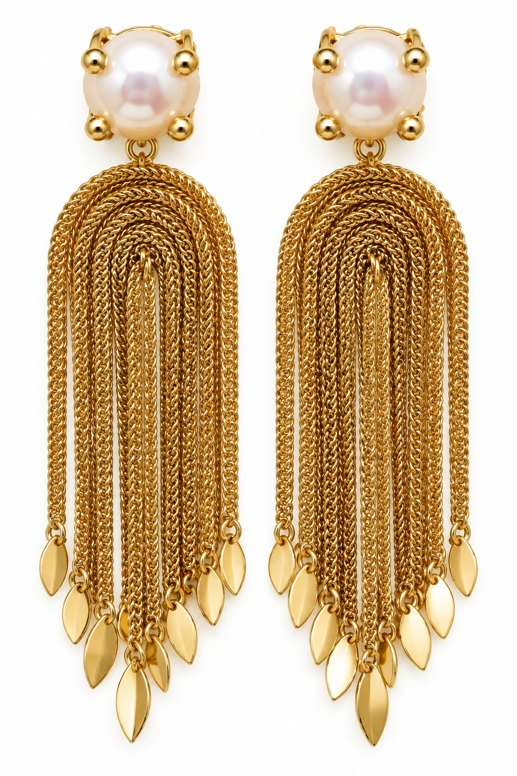 Pearl & Gold Chain Fringe Statement Earrings