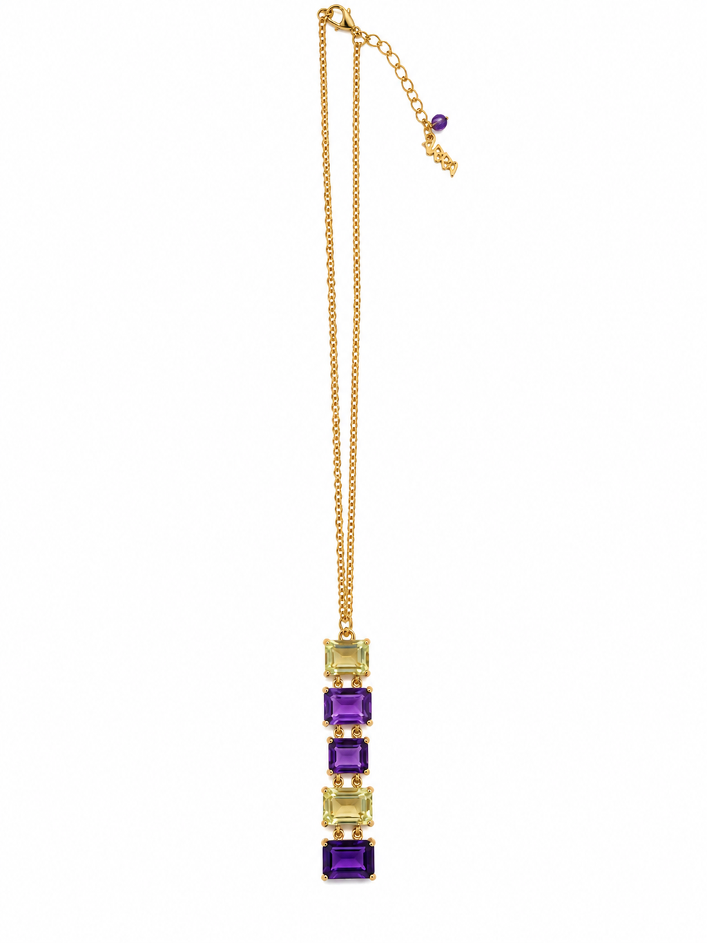 Lemon Quartz & Amethyst Gold-Tone Pendant Necklace