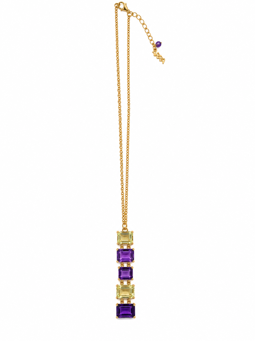 Lemon Quartz & Amethyst Gold-Tone Pendant Necklace