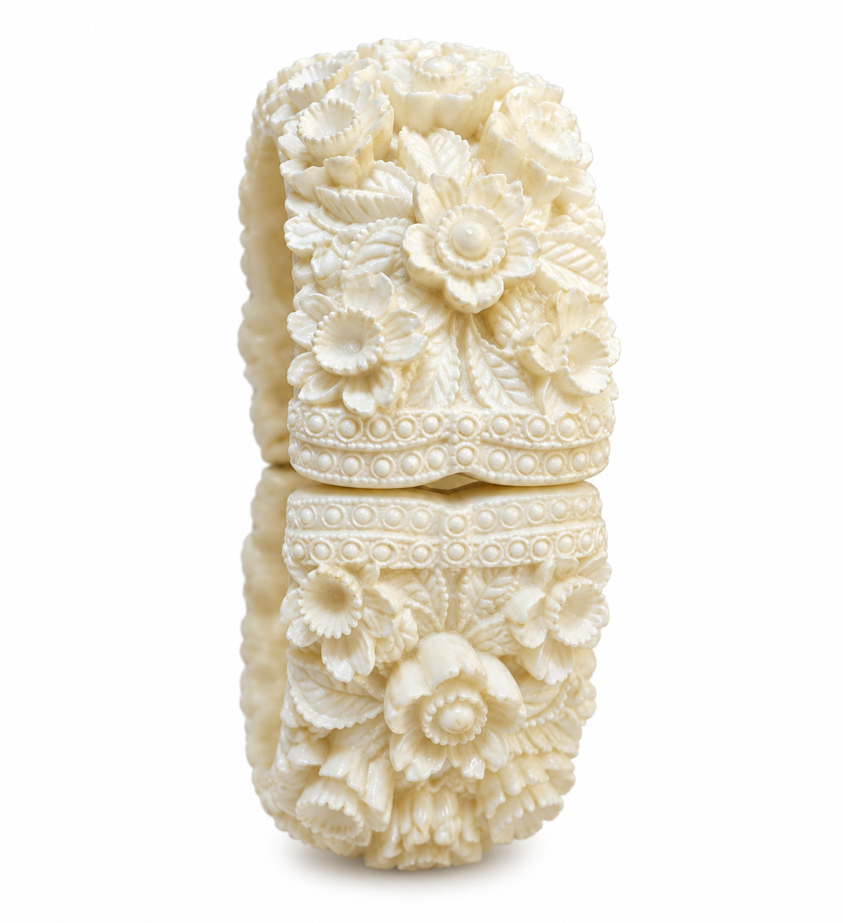 Ivory Floral Carved Acrylic Cuff - Vintage