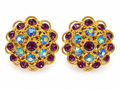 Multicolor Rhinestone Cluster Clip-On Earrings - Vintage
