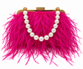 Hot Pink Feather Evening Bag with Pearl Handle