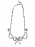 Silver-Tone Rhinestone Bow Necklace - Vintage
