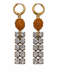 Amber Scarab & Rhinestone Drop Earrings - Vintage Reworked