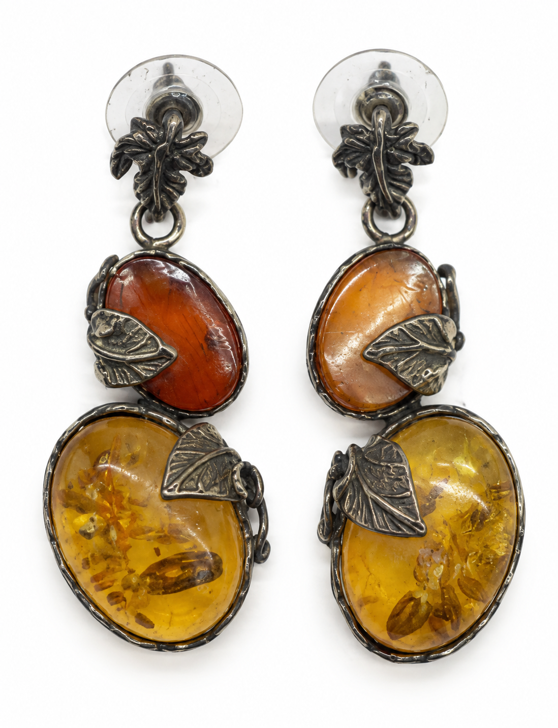 Amber Sterling Silver Earrings - Vintage
