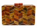 Brown Mosaic Herringbone Box Clutch