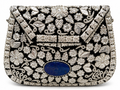 Silver Floral Appliqué Mini Bag with Blue Stone