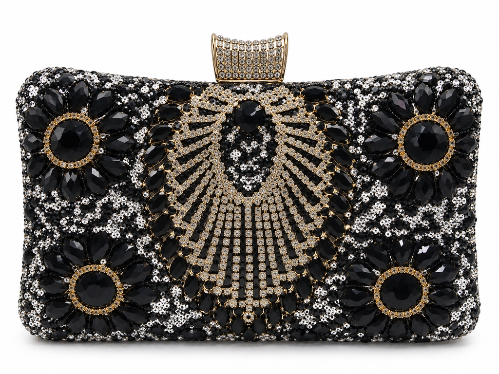 Black Rhinestone Statement Clutch