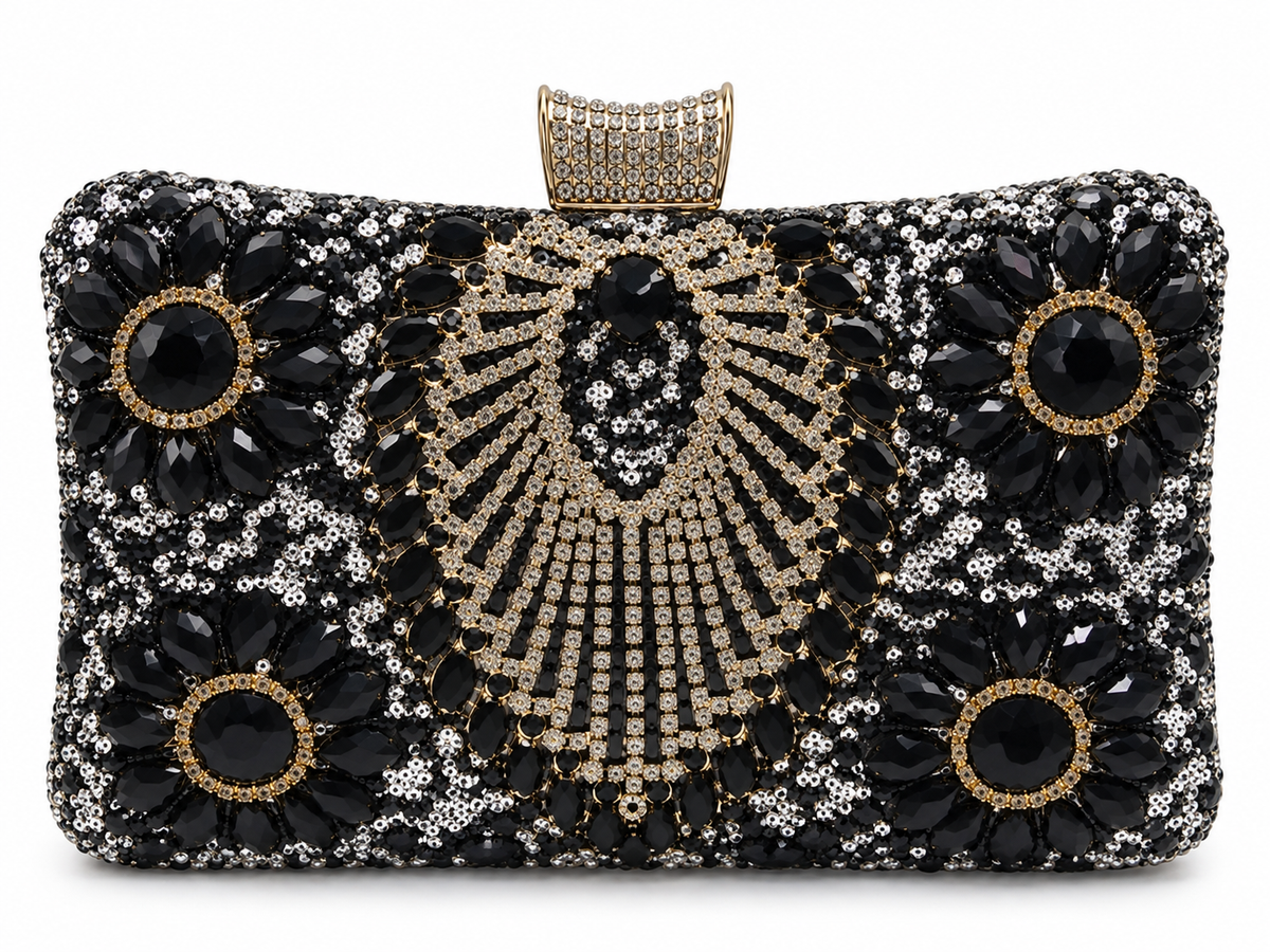 Black Rhinestone Statement Clutch