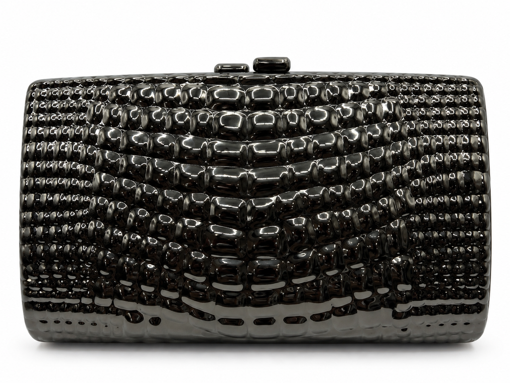 Black Embossed Croc-Print Clutch