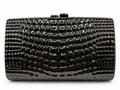Black Embossed Croc-Print Clutch