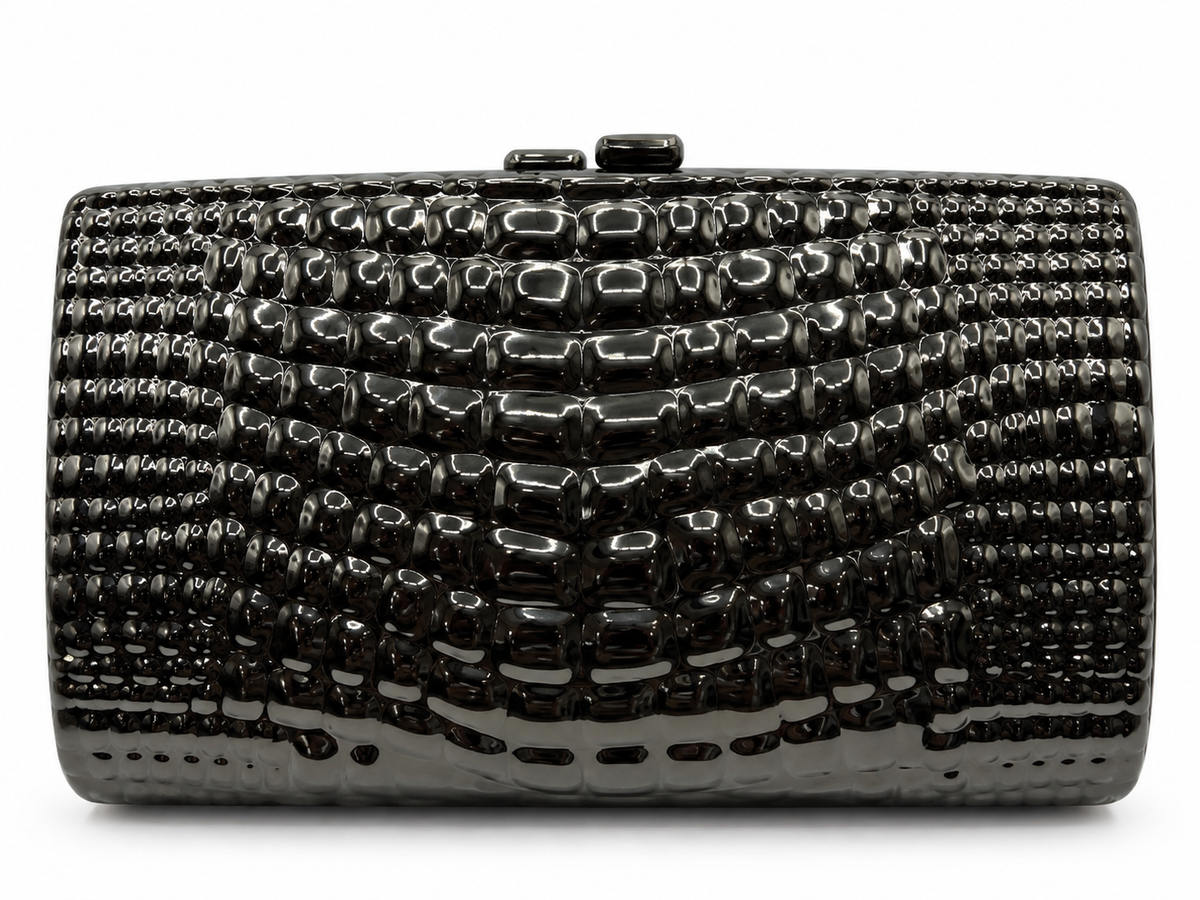 Black Embossed Croc-Print Clutch