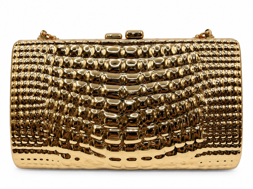 Gold & Champagne Embossed Croc-Print Clutch