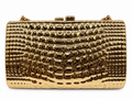 Gold & Champagne Embossed Croc-Print Clutch