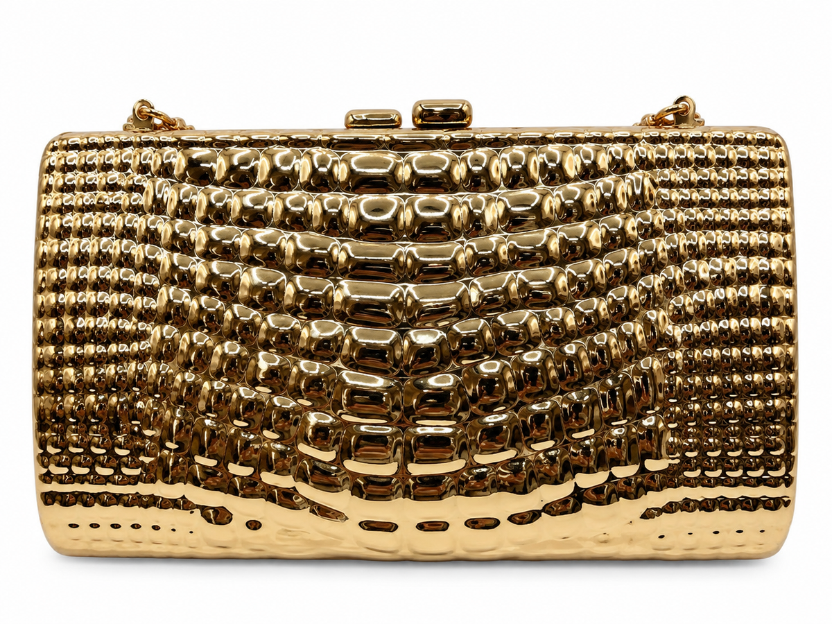 Gold & Champagne Embossed Croc-Print Clutch