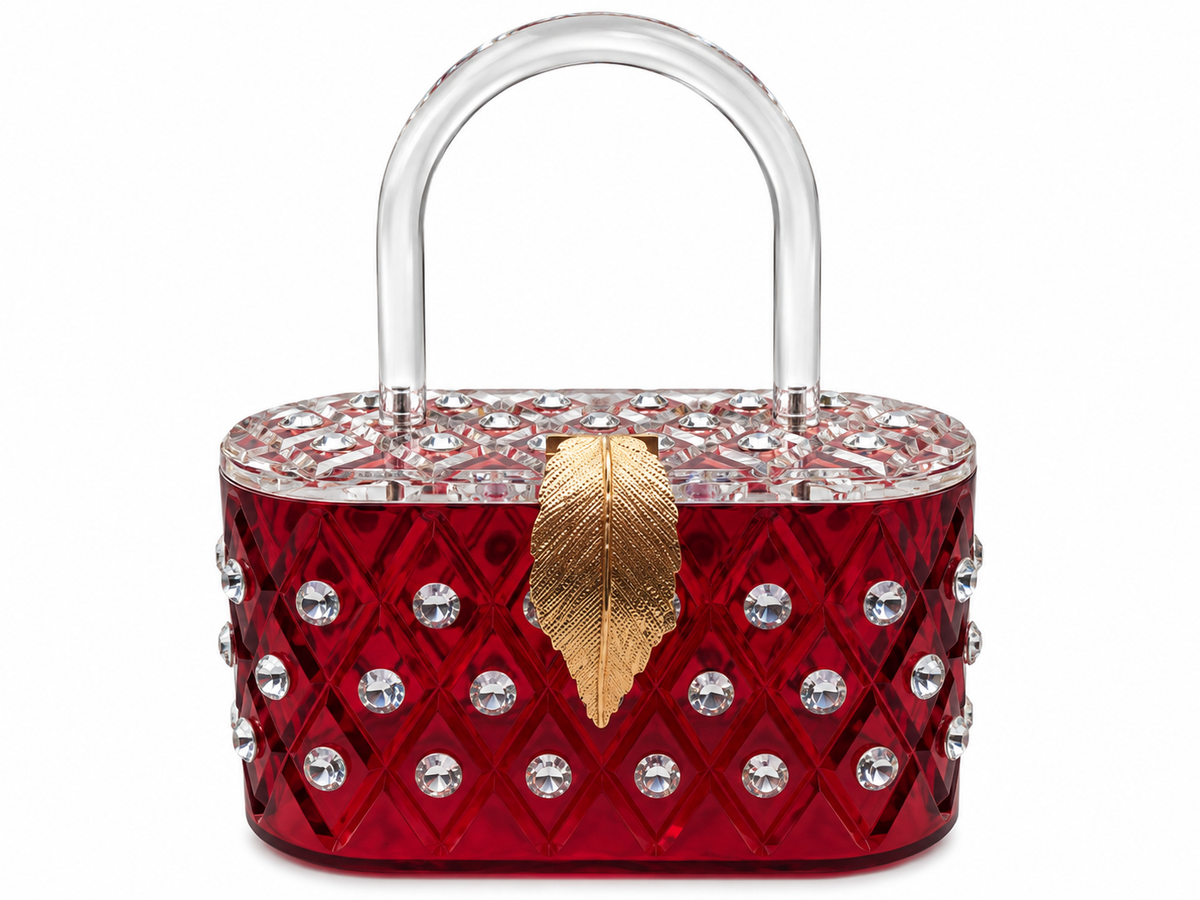 Red Acrylic Crystal-Embellished Box Bag