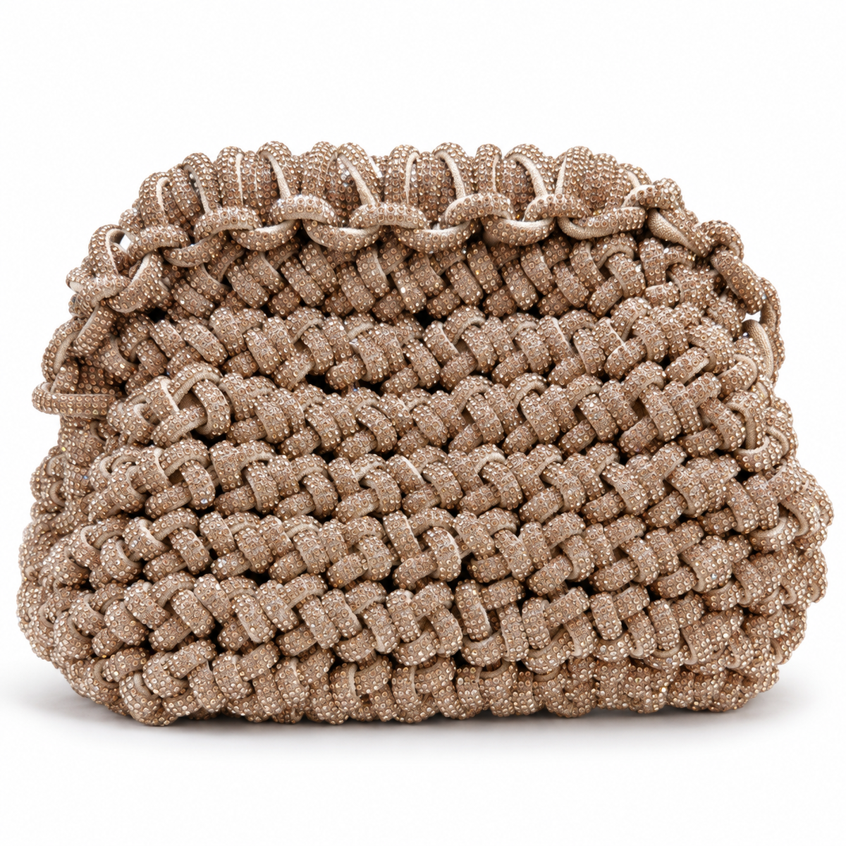 Champagne Woven Rhinestone Cord Clutch