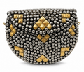 Mixed Metal Studded Half-Moon Clutch