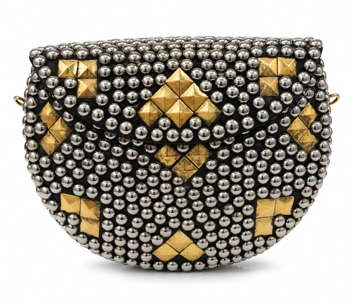 Mixed Metal Studded Half-Moon Clutch