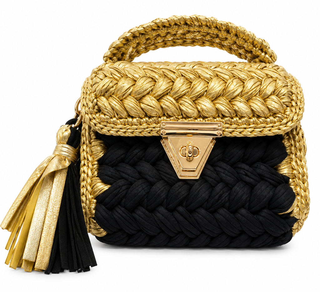Black & Gold Braided Mini Handbag