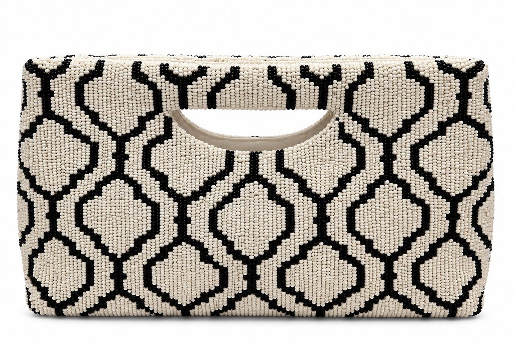 Black & White Geometric Beaded Clutch