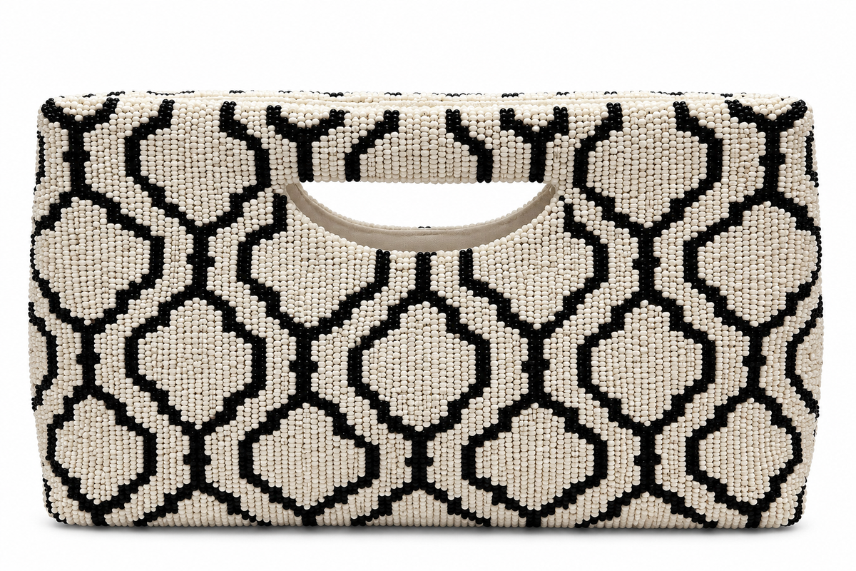 Black & White Geometric Beaded Clutch